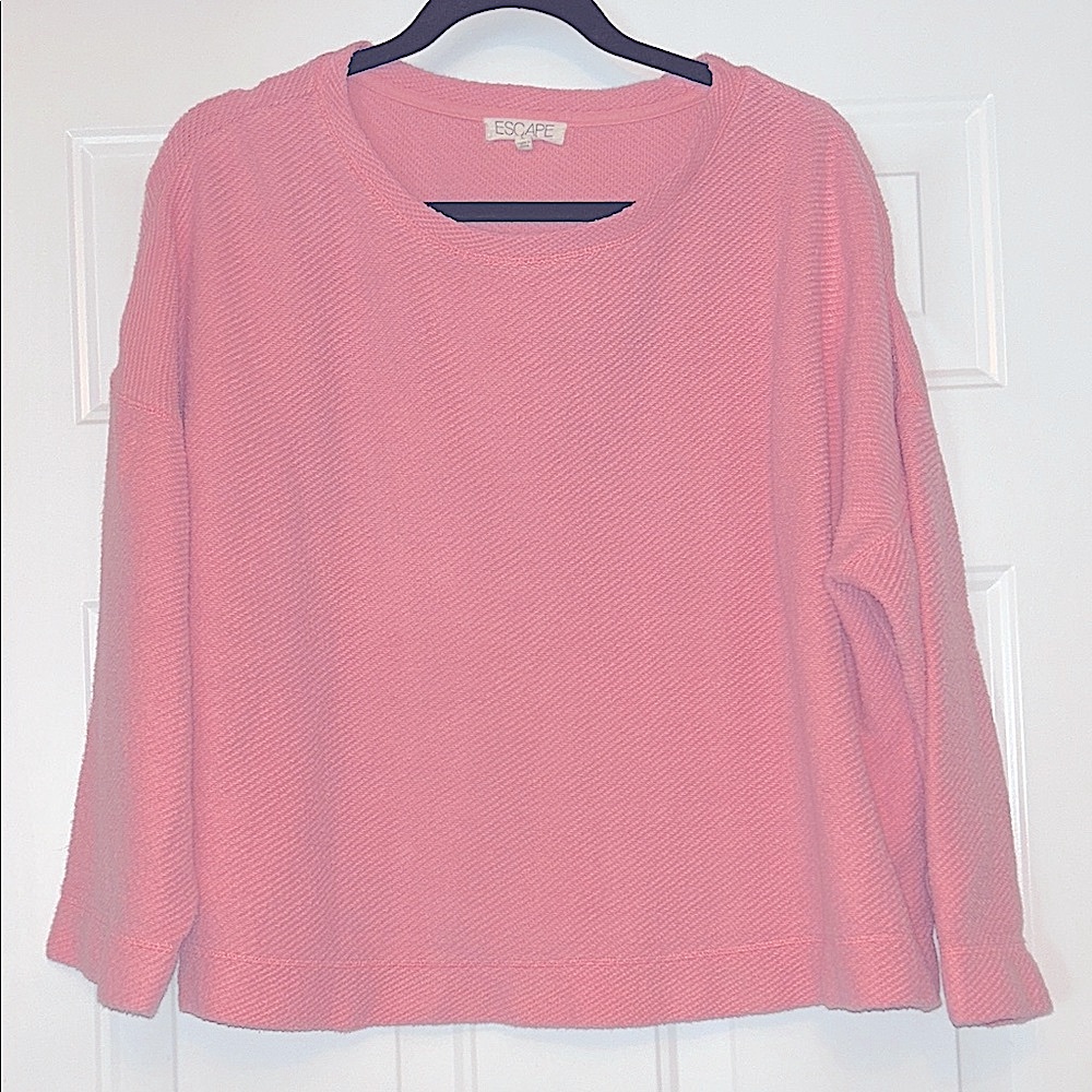 Escape by Habitat Sundown Cotton Sweater Surf L Textured Pink Resort Pullover